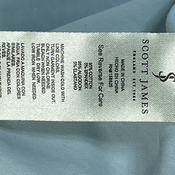 Scott James Shirt Men's Large Blue Short Sleeve Band Collar Buttons - Picture 8 of 8